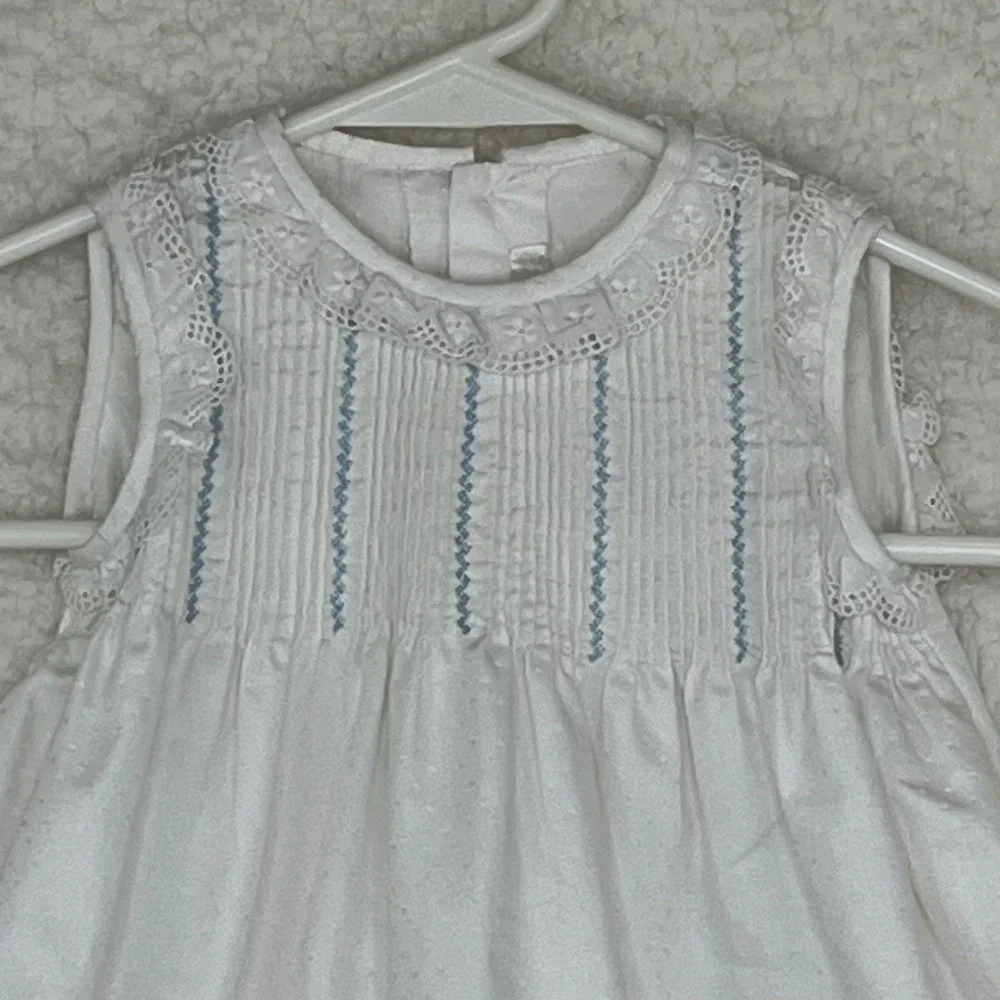 Baby 9 12M White Swiss Dot Smocked Dress Lace Sleeveless Heirloom Occasion